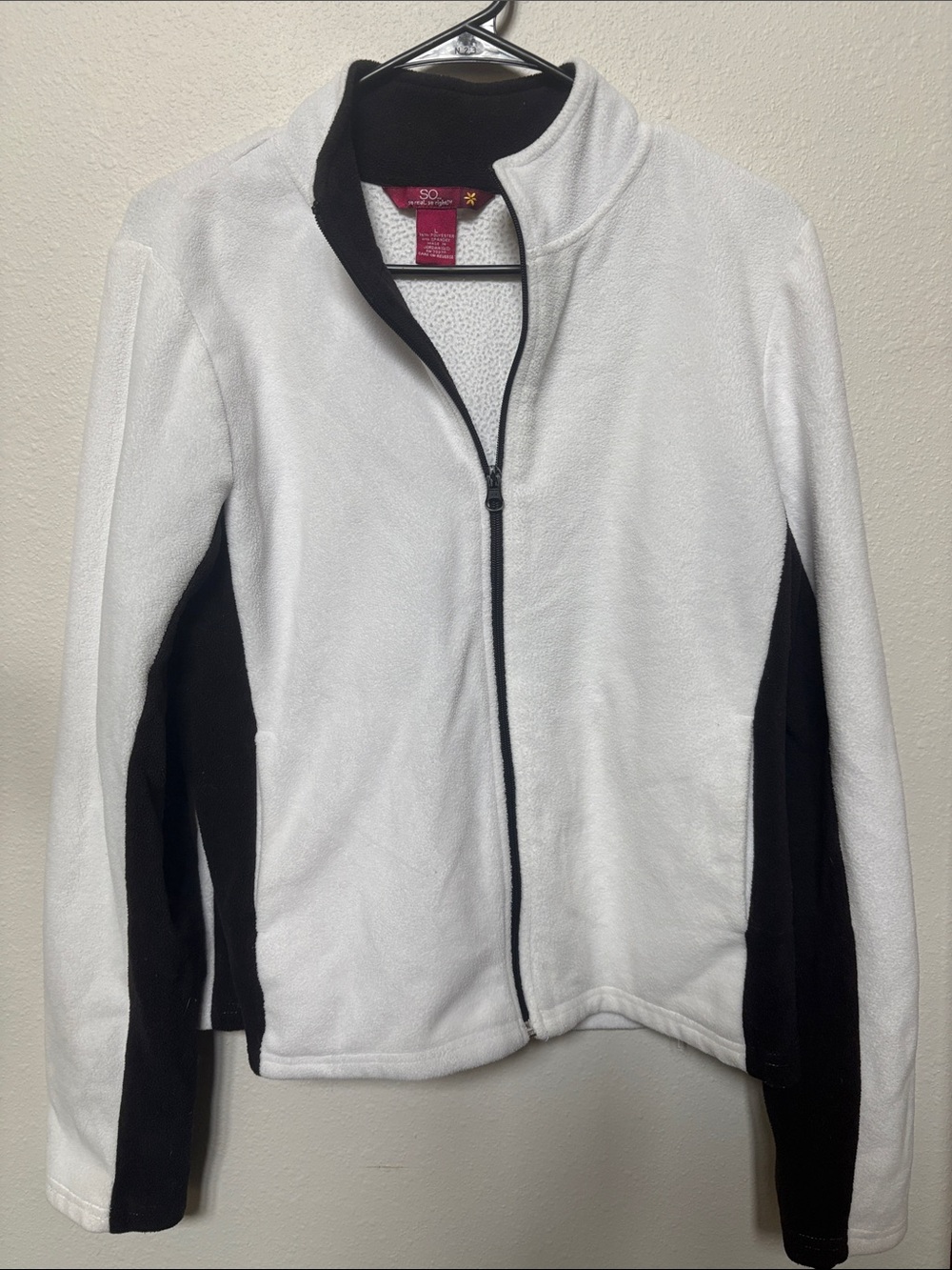 SO White and Black Full-Zip Teddy Fleece Jacket - Women